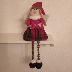 TII COLLECTIONS PLUSH HOLIDAY WEIGHTED ANGEL SHELF SITTER W/ WOOD SPOOL LEGS NWT